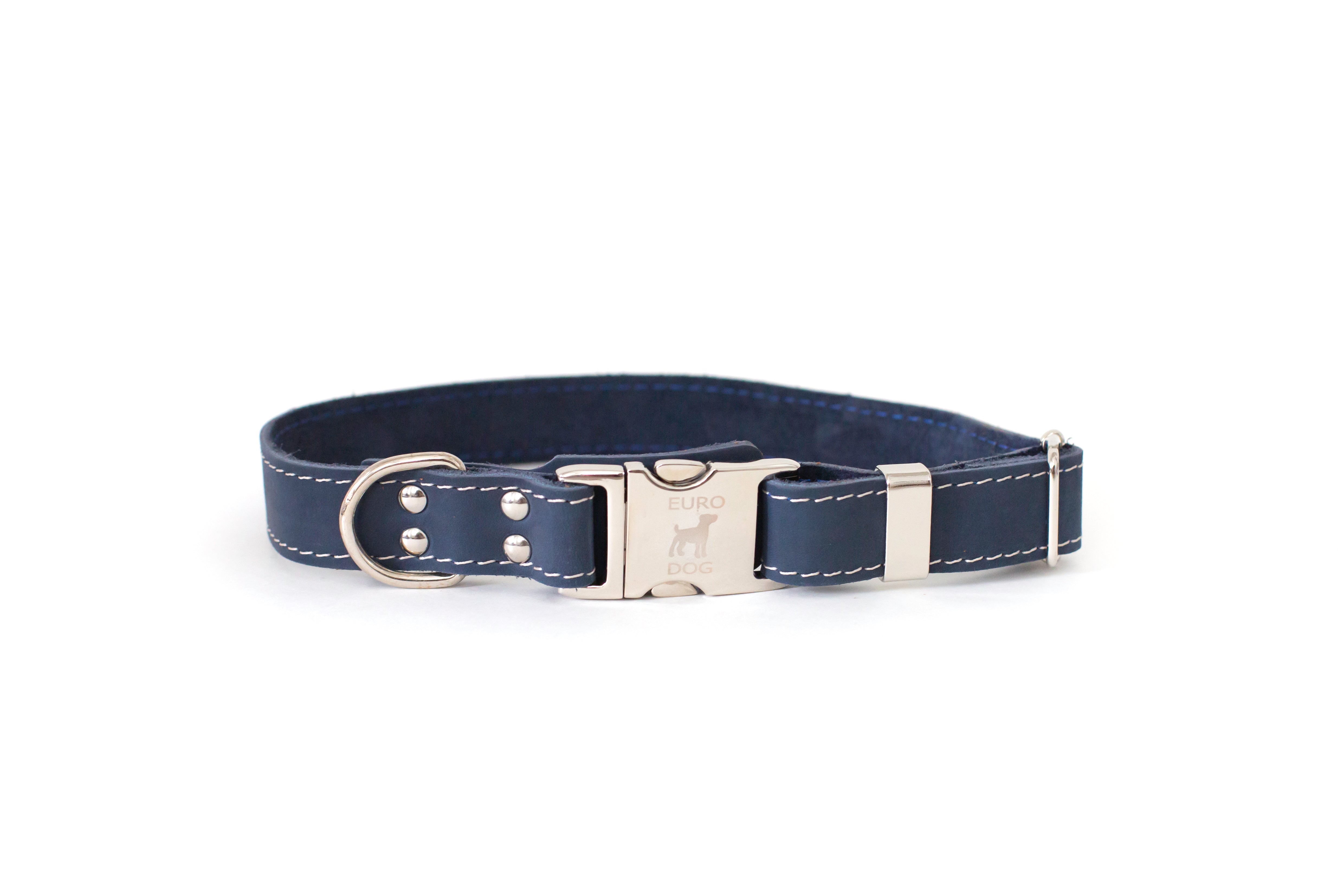 estseller Quick-Release Dog Collar – Blue Jeans Full-Grain American Leather with European Steel Buckle, Adjustable Fit for All Breeds