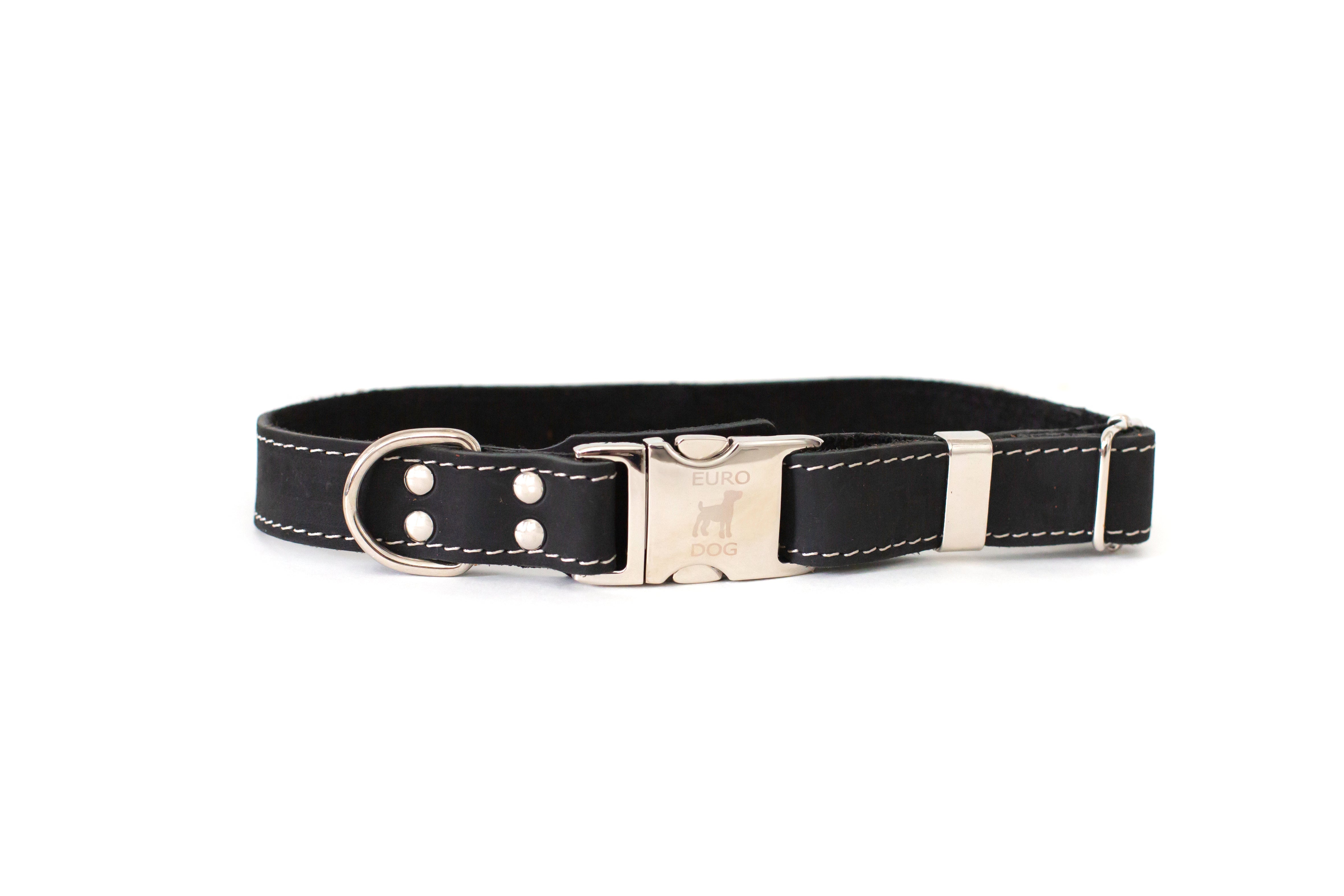 Bestseller Quick-Release Dog Collar – Midnight Black Full-Grain American Leather with European Steel Buckle, Adjustable Fit for All Breeds