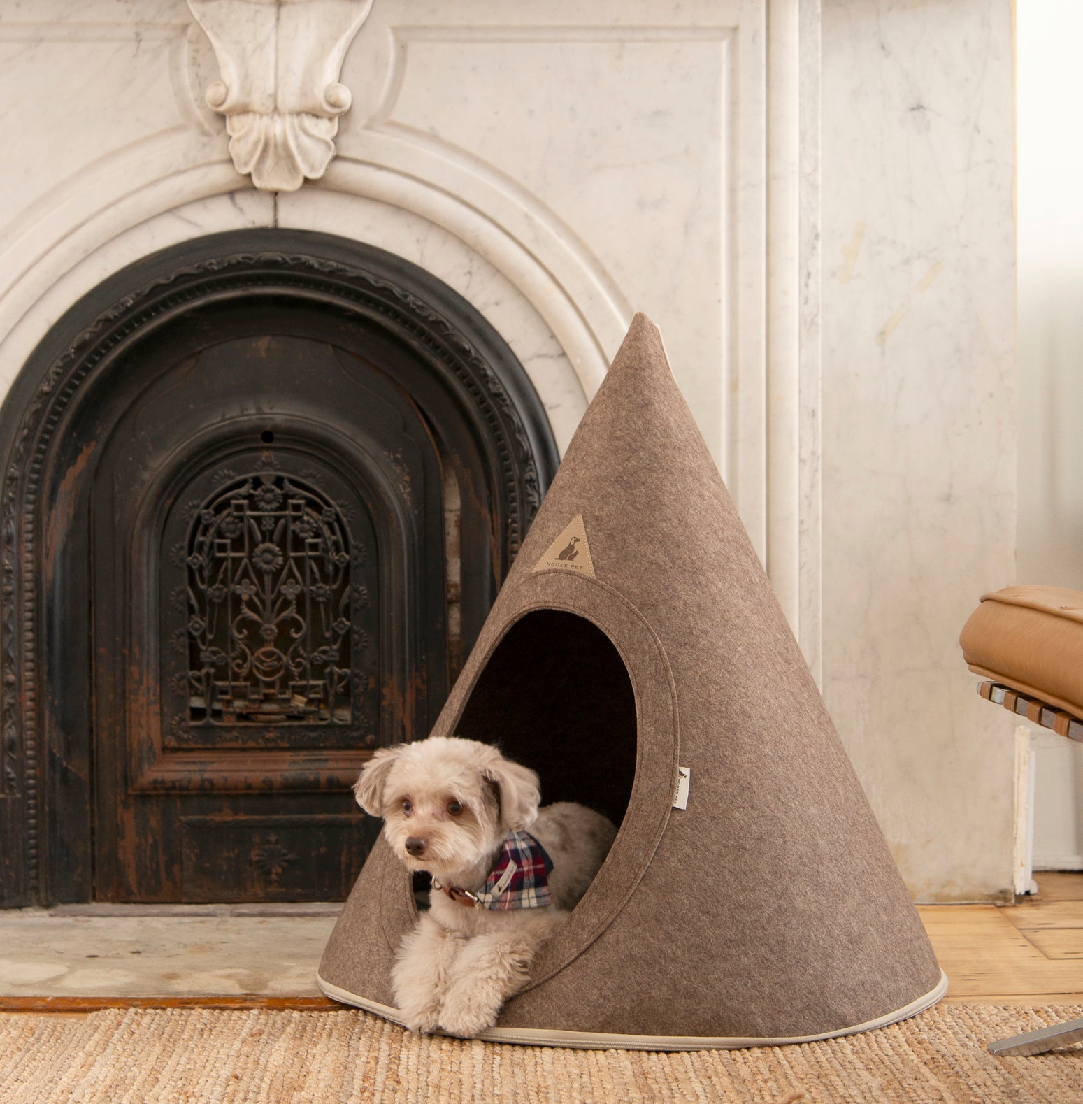 Modern Felt Pet Cave – Washable Cone Dog Bed with Cushion | Cream / Grey / Brown | Small to XXL
