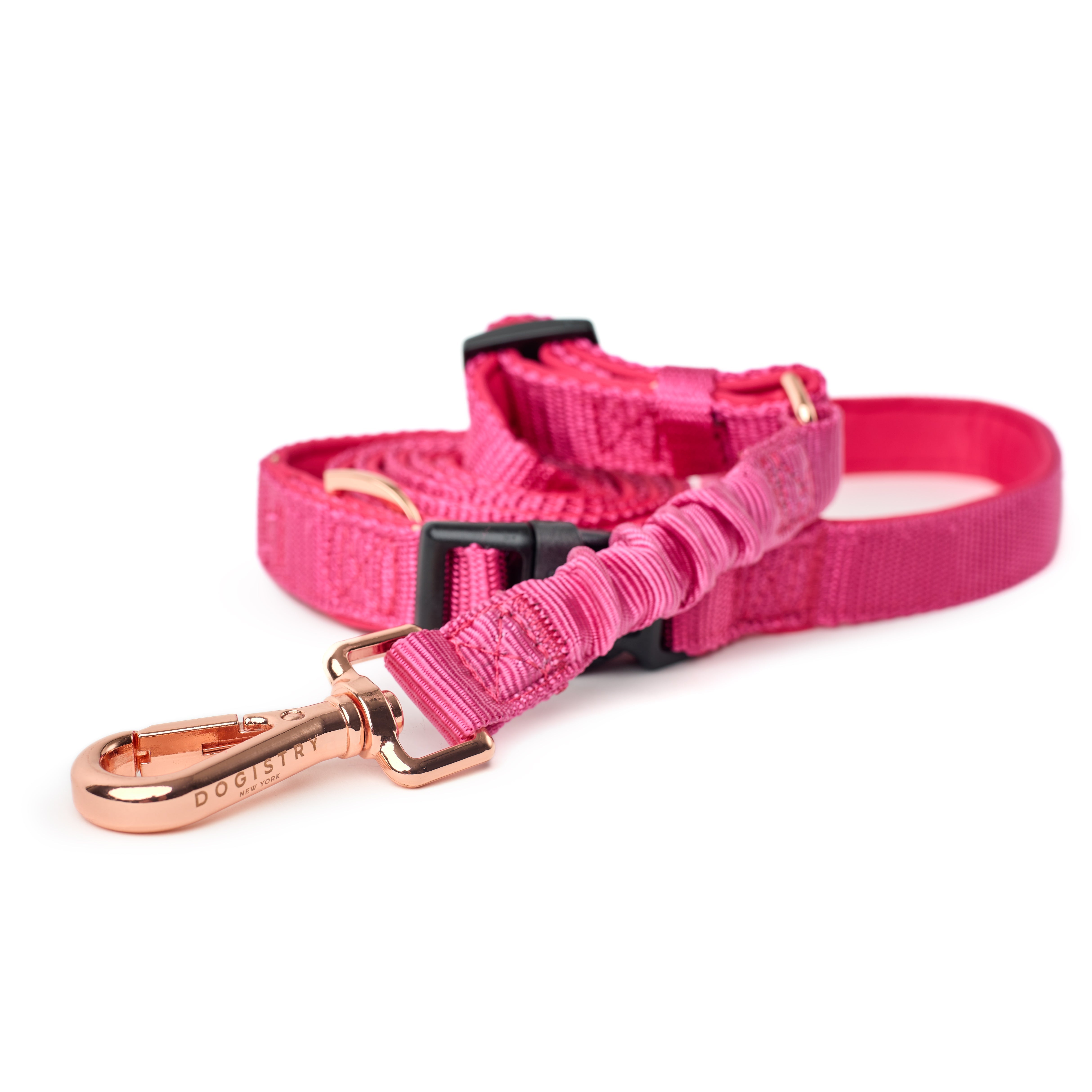 Dogistry 3-in-1 City Dog Leash – Park Ave Pink with Adjustable 2–5 ft Length, Secure Buckled Handle, and Comfort-Enhanced Bungee Design