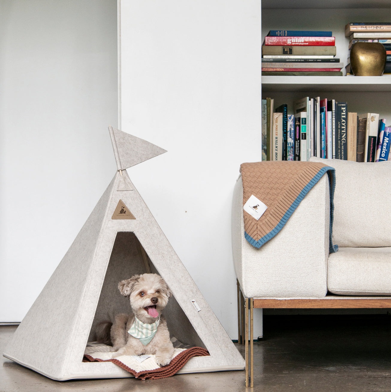 Modern Felt Pet Cave – Washable Cone Dog Bed with Cushion | Cream / Grey / Brown | Small to XXL