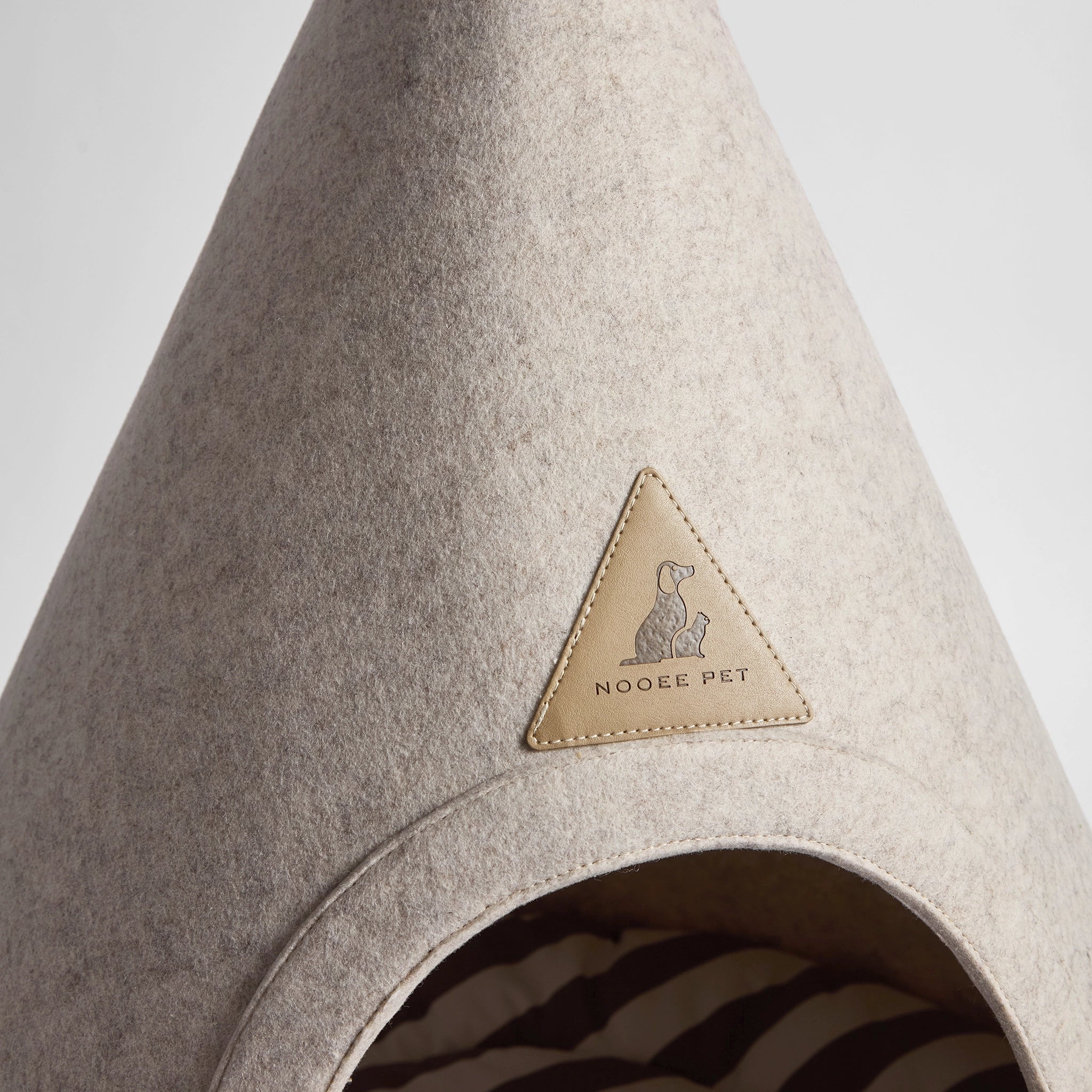 Nooee Pet Cave Buddy (L) – Cream Modern Cone-Shaped Pet Bed with Machine-Washable Cushion, Portable Roll-Up Design with Travel Bag, Fits Pets Up to 18 lbs, 27”H x 26”L x 26”D