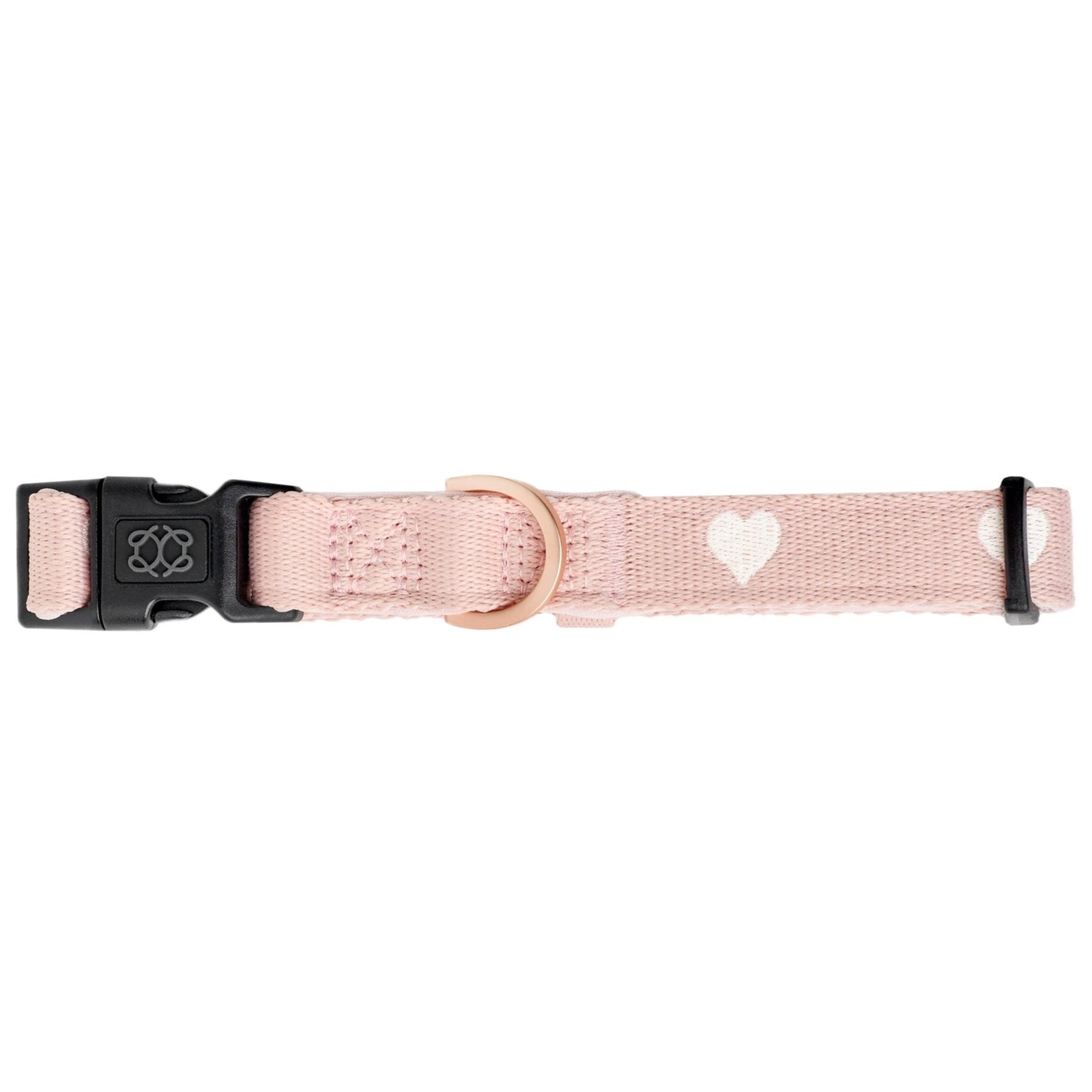 Dogistry City Dog Collar – Blush Pink with Cream Heart Embroidery, Soft Padded Neoprene, and Exclusive Dogistry Fabric, Adjustable Luxury Design for All Breeds