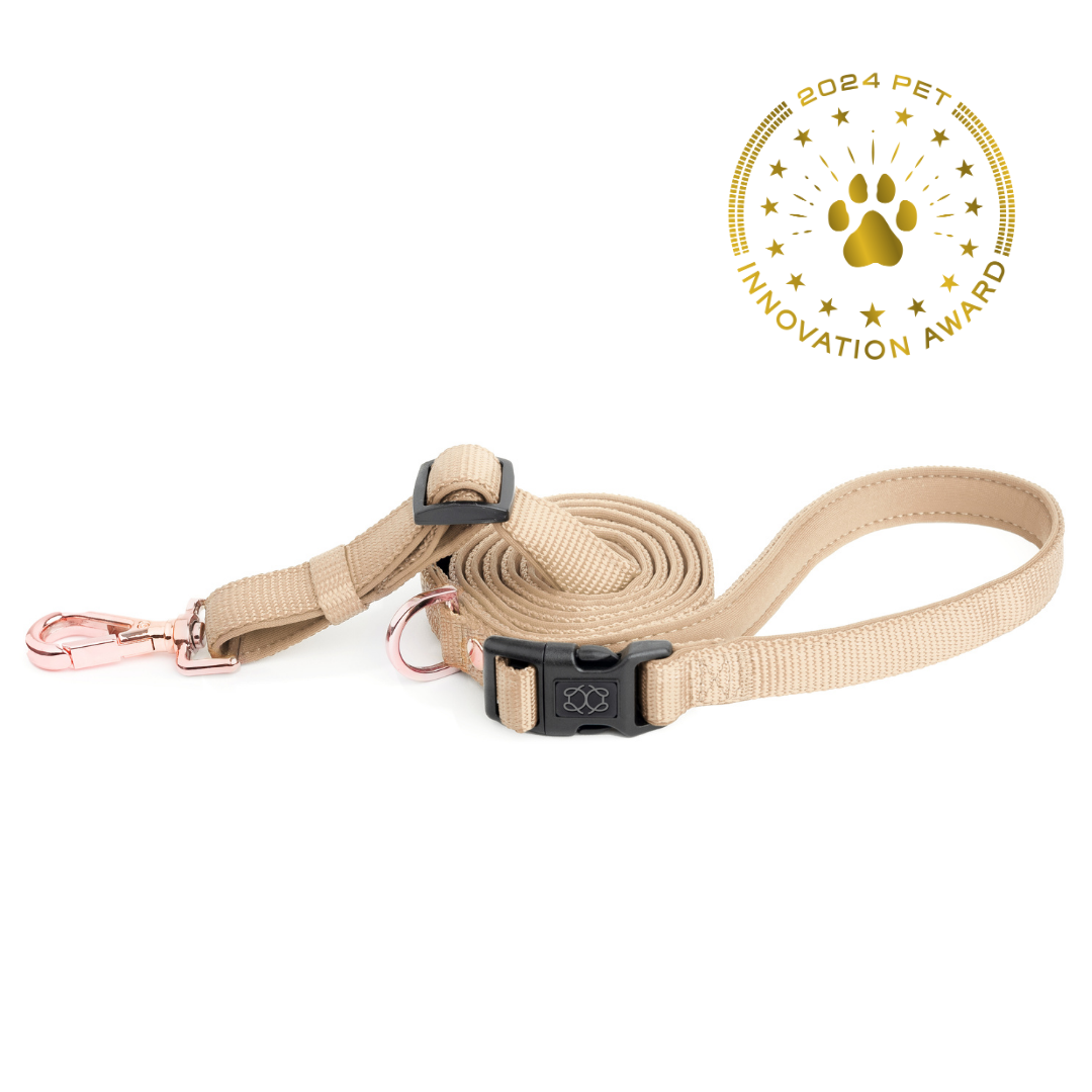 Dogistry City Adjustable-Length Hands-Free Dog Leash – Dune Beige with 2–5 ft Range, Dual Width Options, and Award-Winning Comfort Design