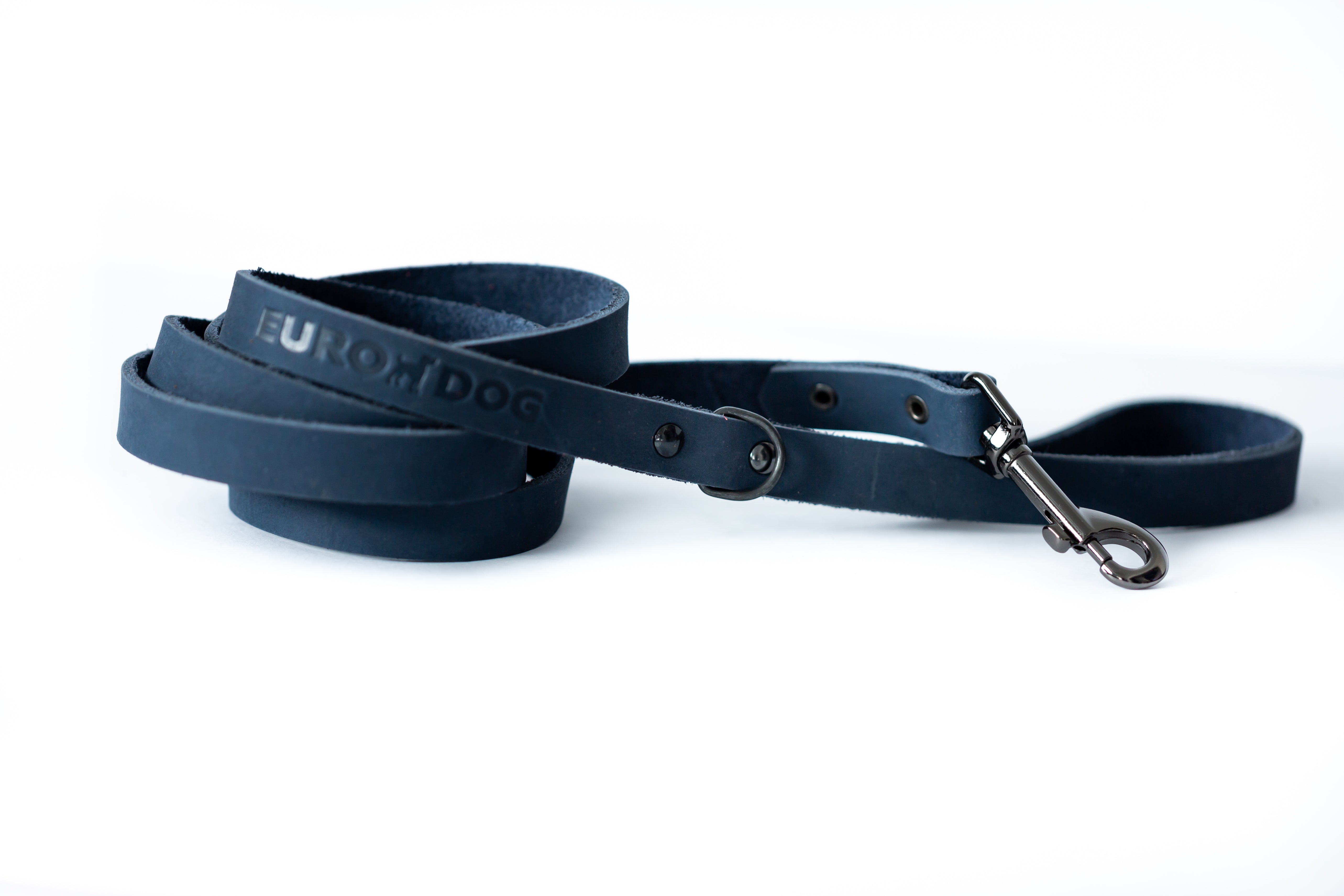 Sport Style Leather Dog Leash – Blue Jeans Full-Grain American Leather with Black Hardware, 5/8" Wide and 6 ft Long