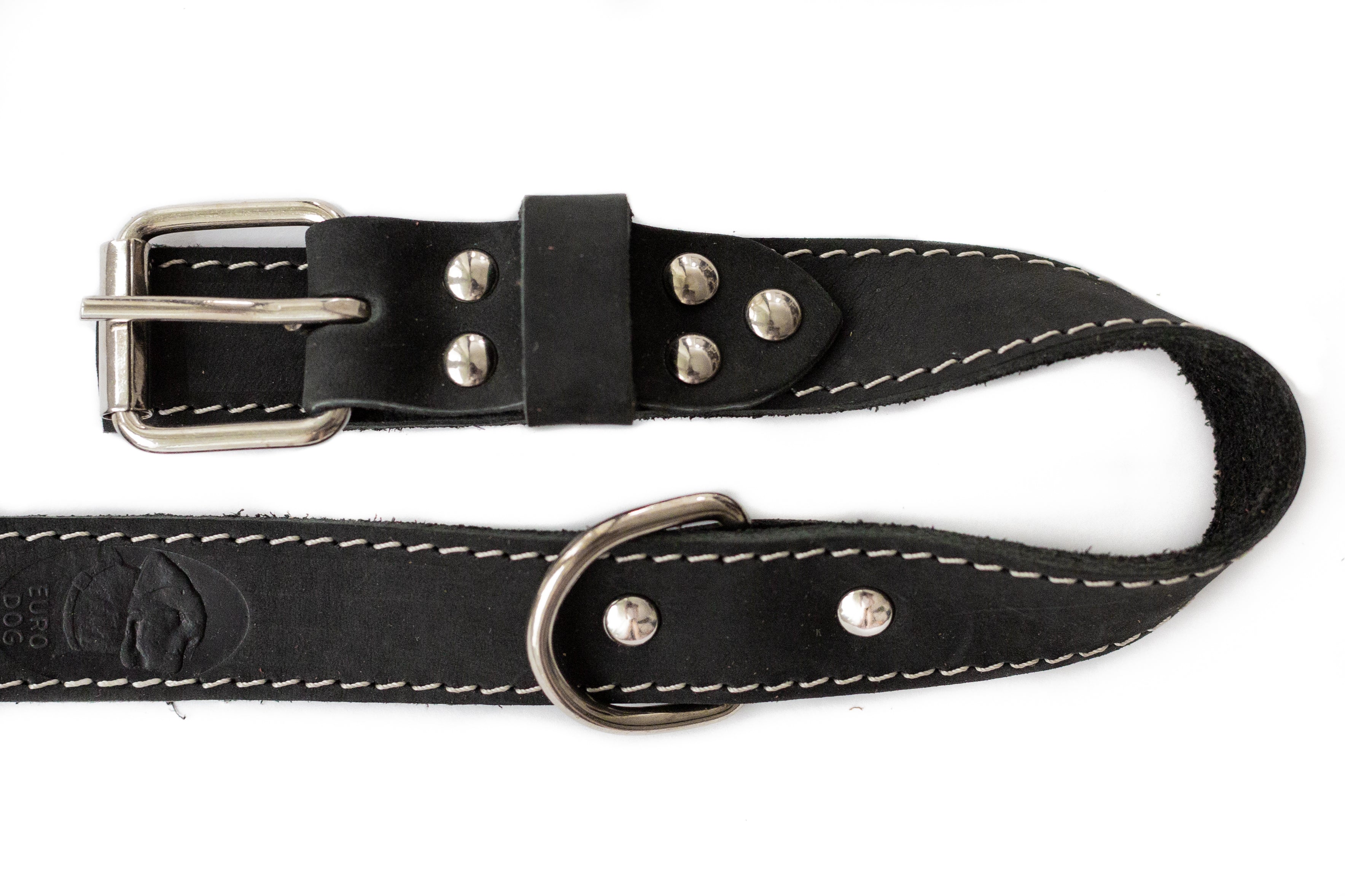 Euro-Dog Traditional Leather Dog Collar – Black Full-Grain American Leather with European Steel Hardware, Made in USA