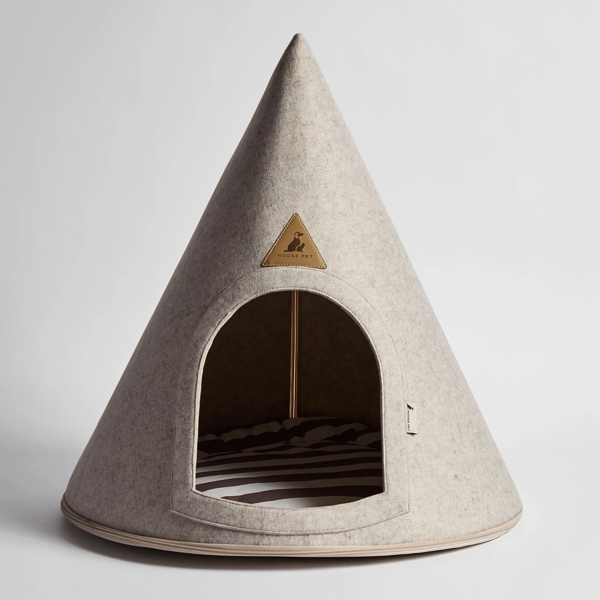 Modern Felt Pet Cave – Washable Cone Dog Bed with Cushion | Cream / Grey / Brown | Small to XXL
