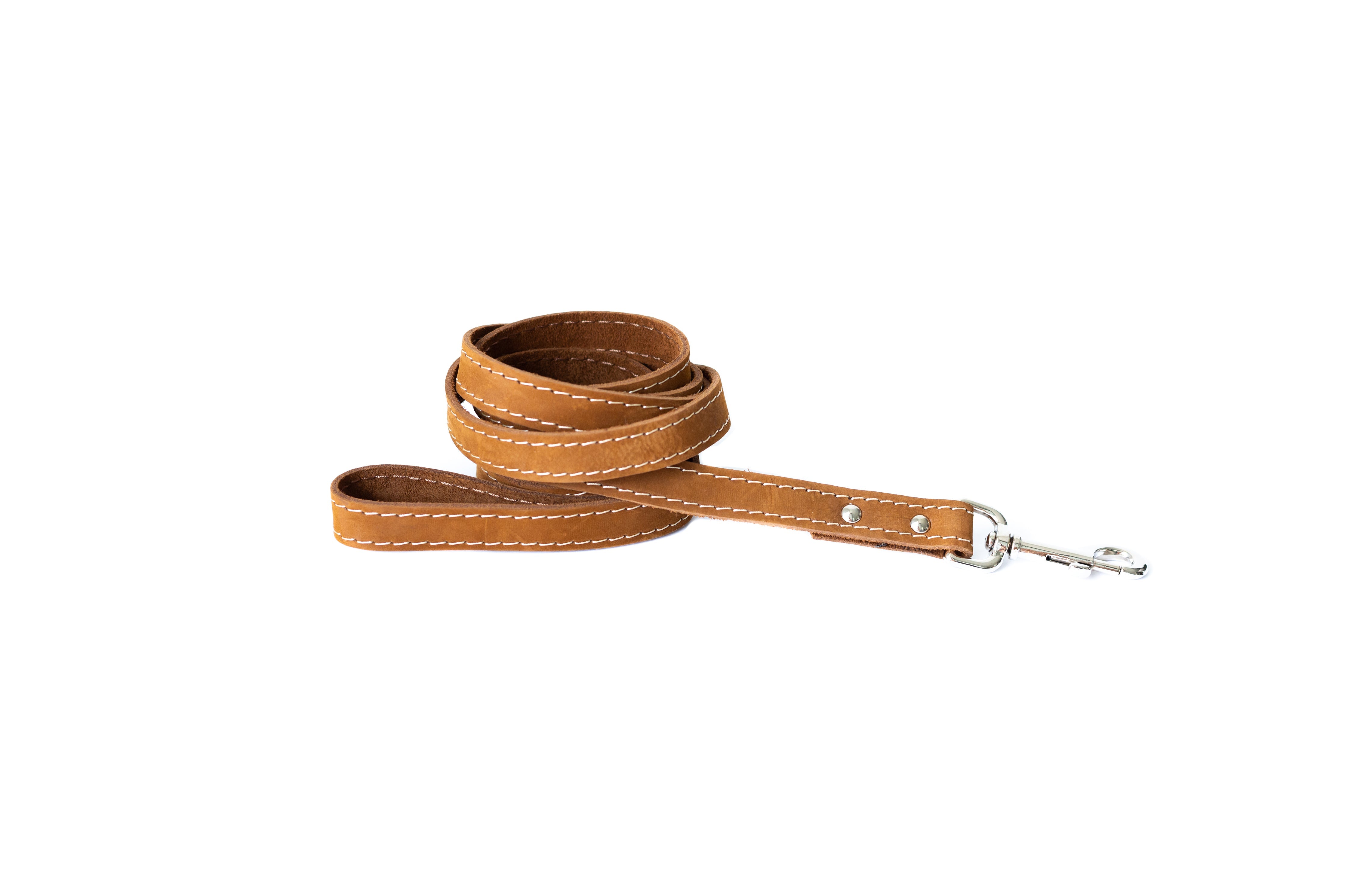 Euro-Dog Traditional Leather Dog Leash – Earth Brown Full-Grain American Leather with European Steel Hardware, Made in USA
