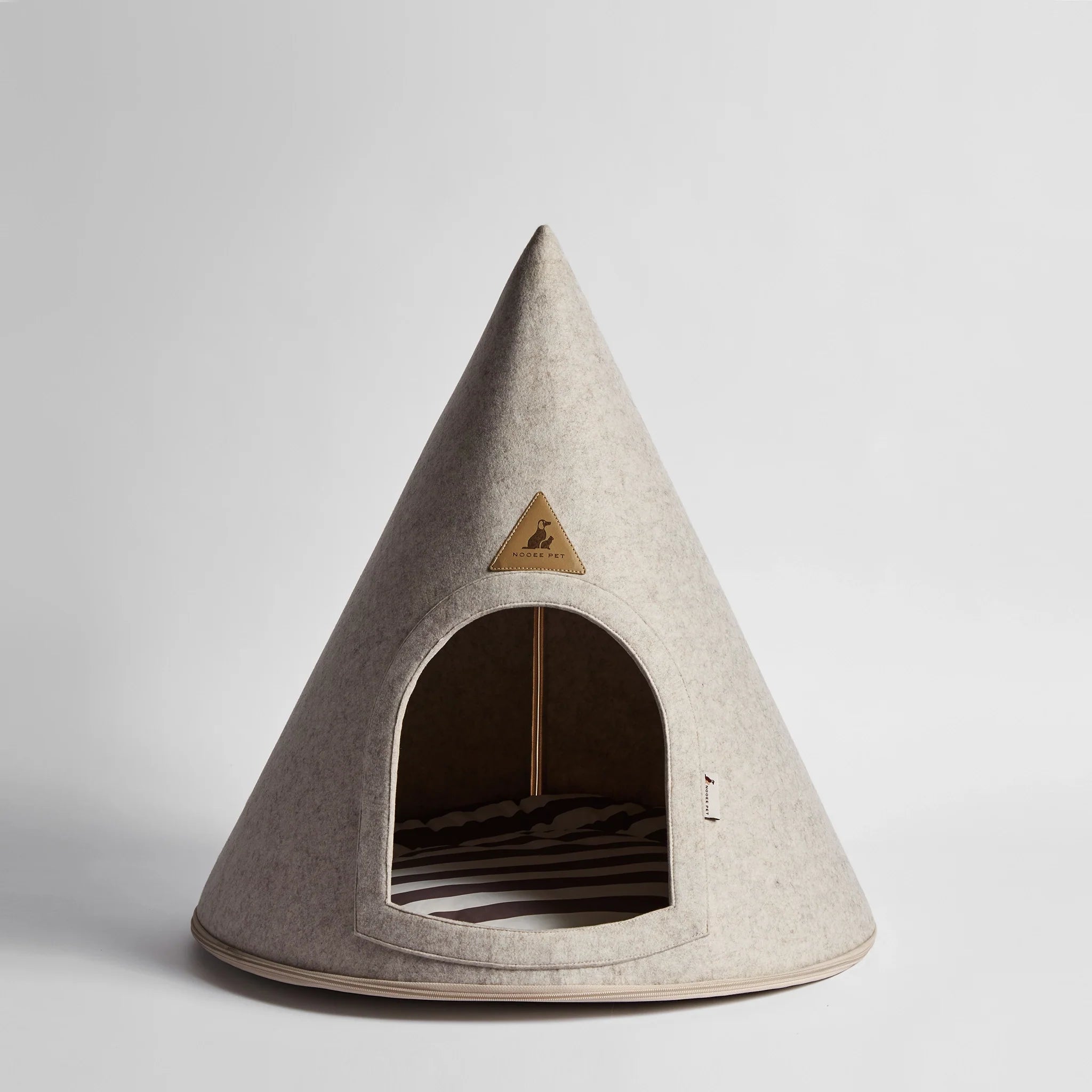 Modern Felt Pet Cave – Washable Cone Dog Bed with Cushion | Cream / Grey / Brown | Small to XXL