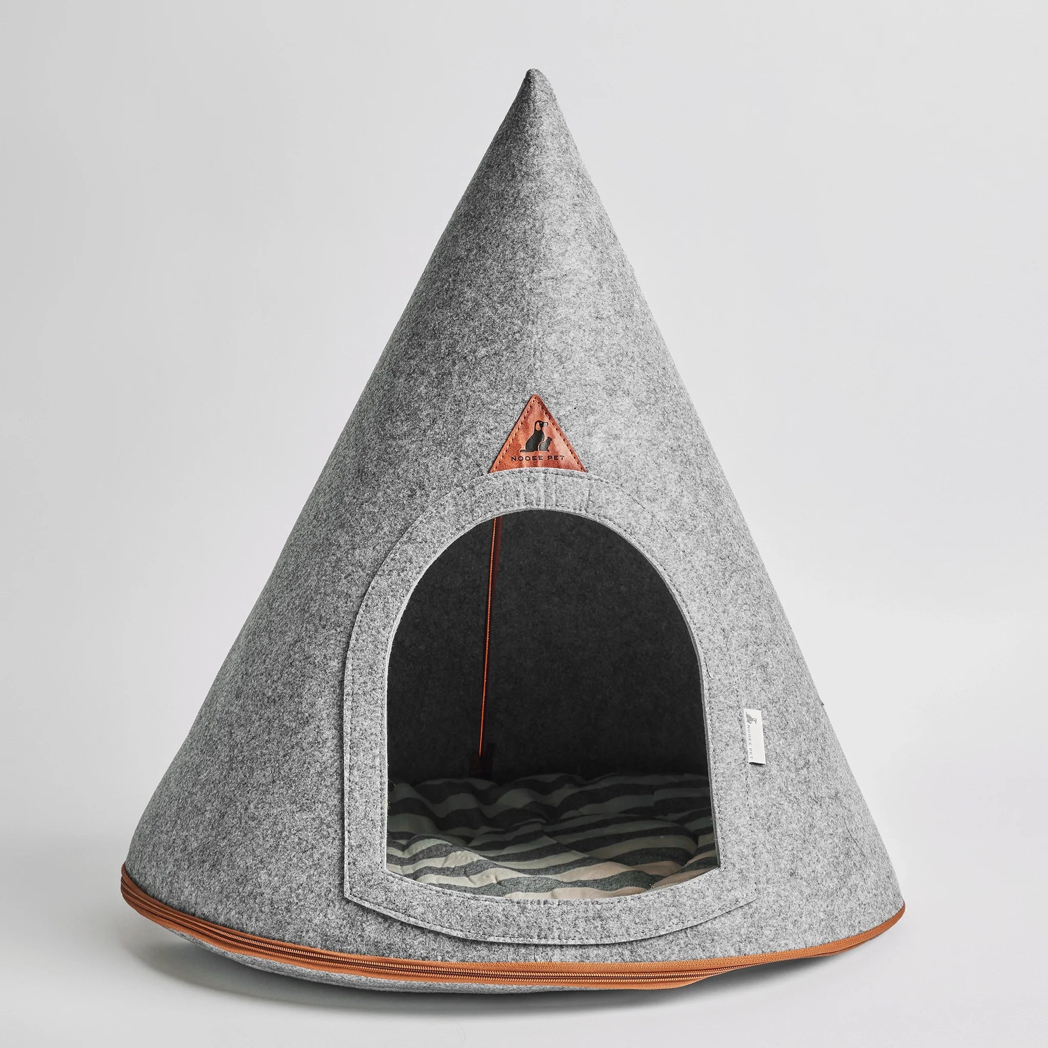 Modern Felt Pet Cave – Washable Cone Dog Bed with Cushion | Cream / Grey / Brown | Small to XXL