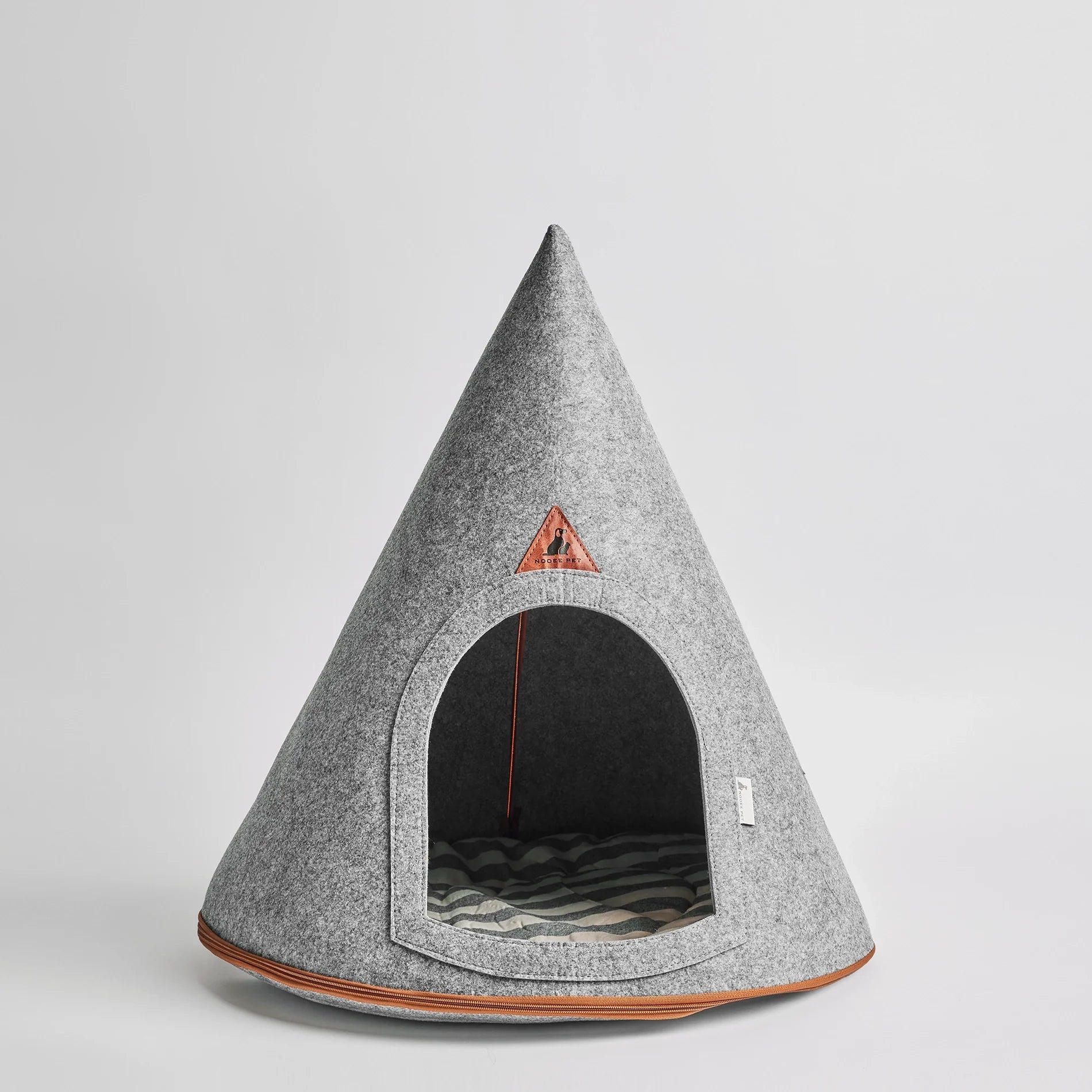 Modern Felt Pet Cave – Washable Cone Dog Bed with Cushion | Cream / Grey / Brown | Small to XXL
