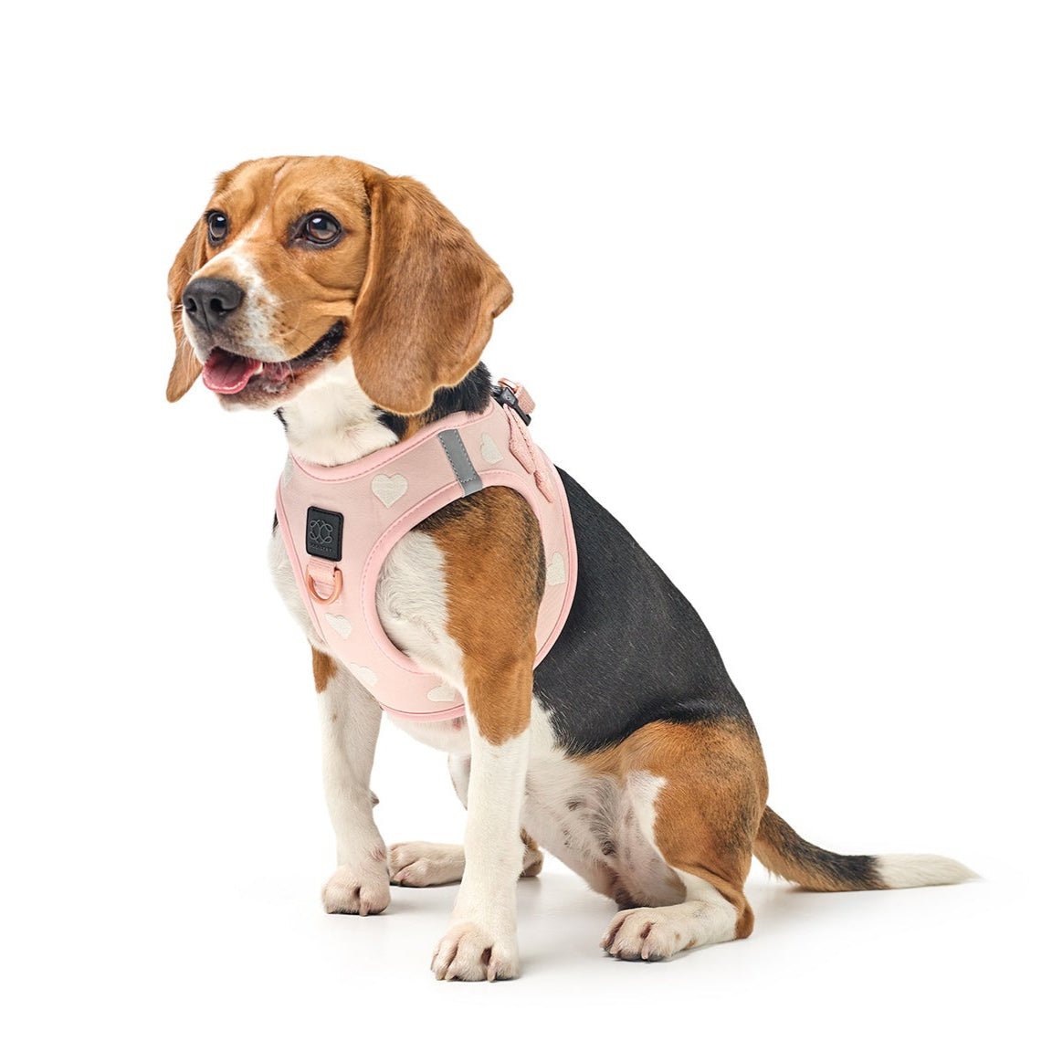 Dogistry SoHo No-Pull Step-In Dog Harness – Blush Pink with Cream Heart Embroidery, Front D-Ring, Adjustable Velcro & Buckle Closures, Escape-Resistant Luxury Design
