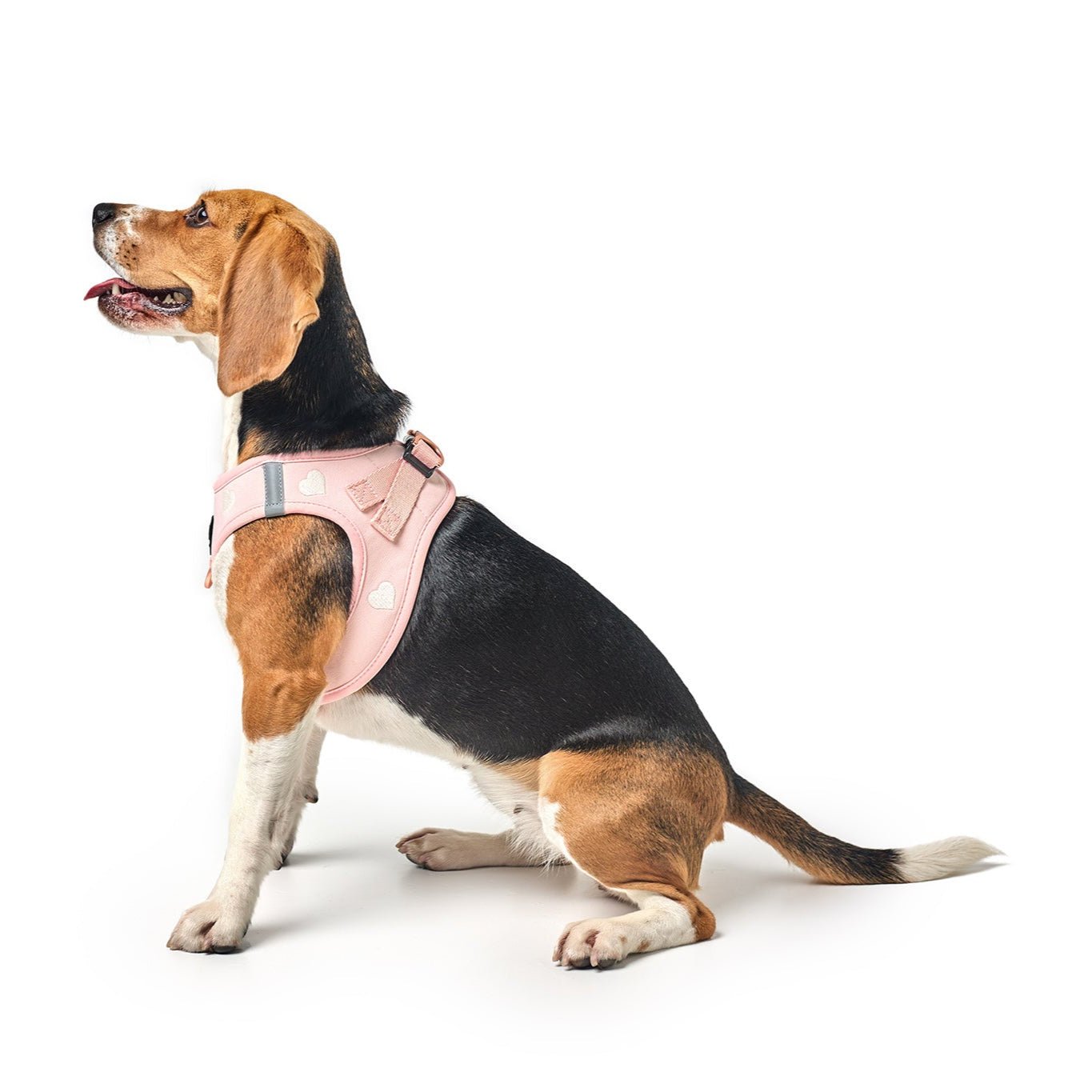 Dogistry SoHo No-Pull Step-In Dog Harness – Blush Pink with Cream Heart Embroidery, Front D-Ring, Adjustable Velcro & Buckle Closures, Escape-Resistant Luxury Design