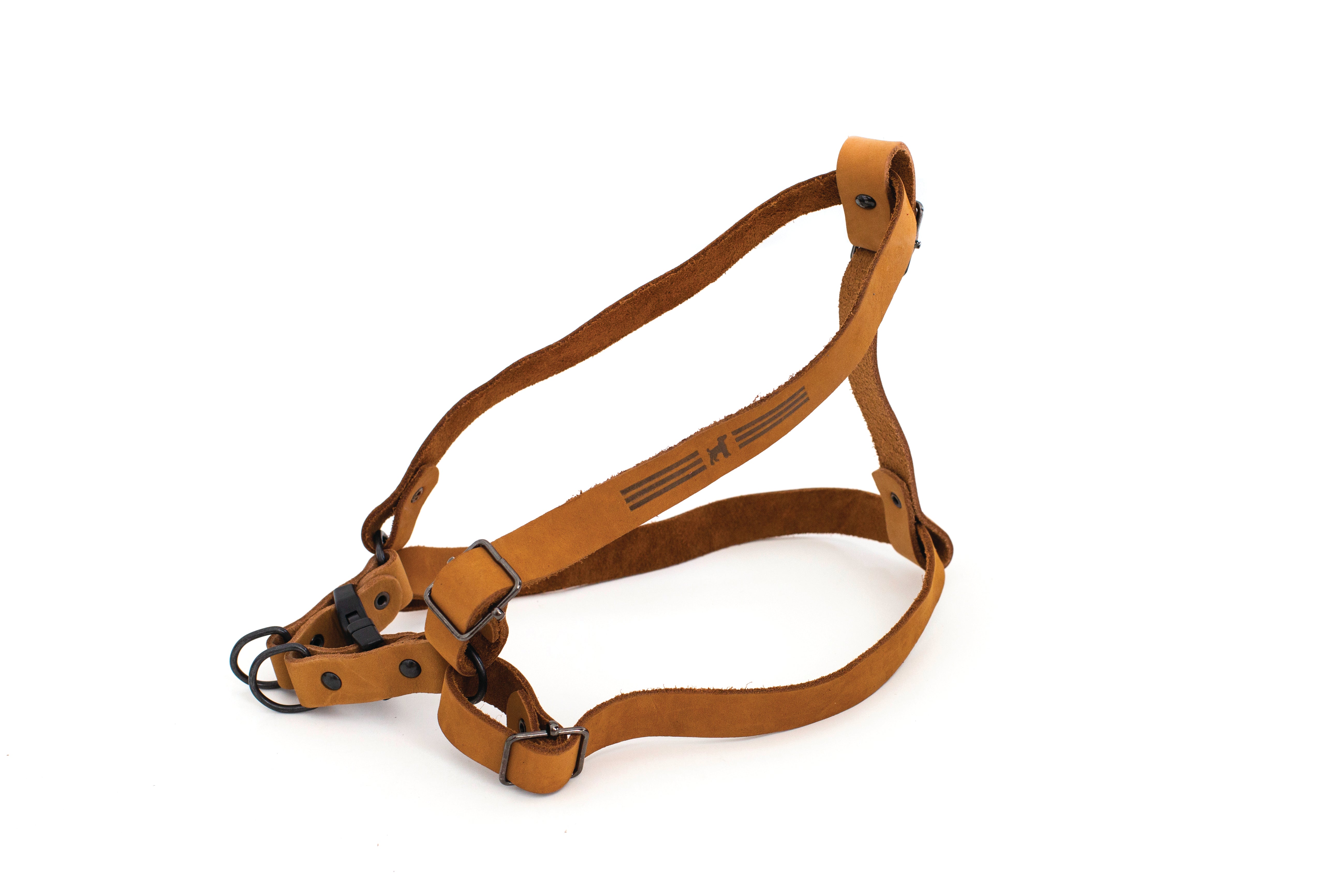 Sport Style Leather Step-In Dog Harness – Quick-Release Design with YKK Buckles & Black Hardware