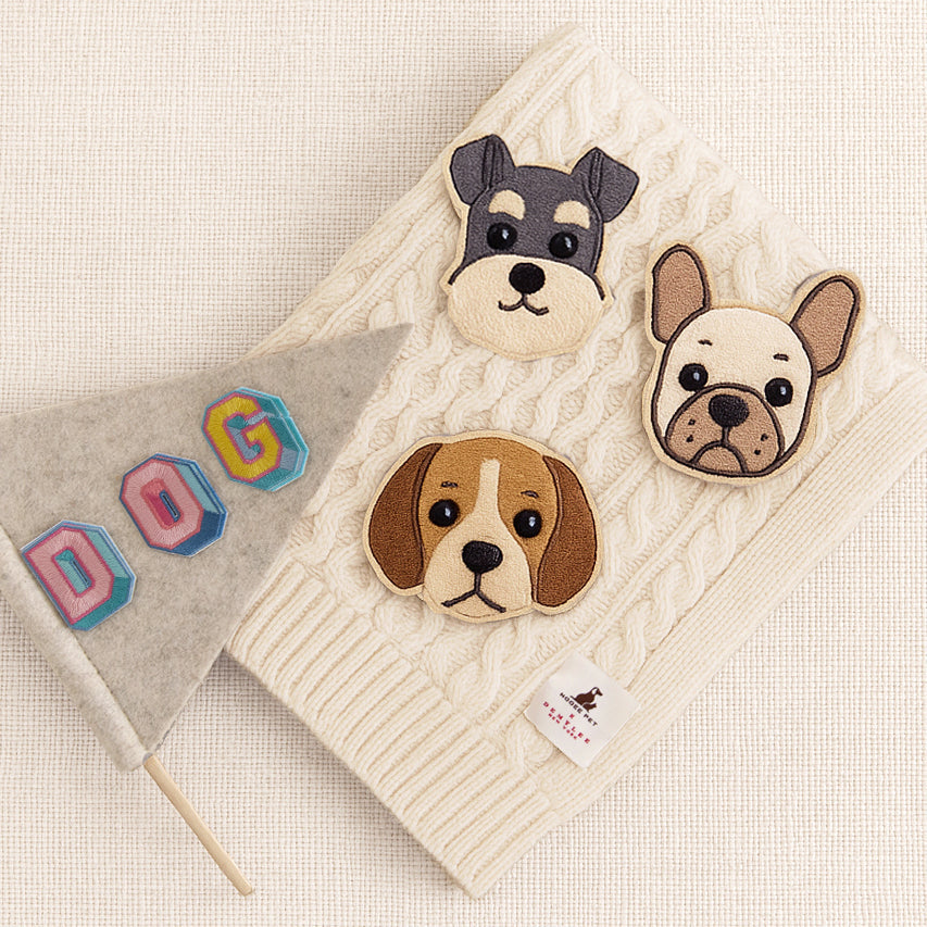 Nooee Pet Dog Breed Face Patch – Set of 9 Embroidered Self-Adhesive Dog Face Designs, Peel-and-Stick, Reusable on Felt or Fabric, Fits Nooee Pet Teepees & Mats, 2–2.5” Wide