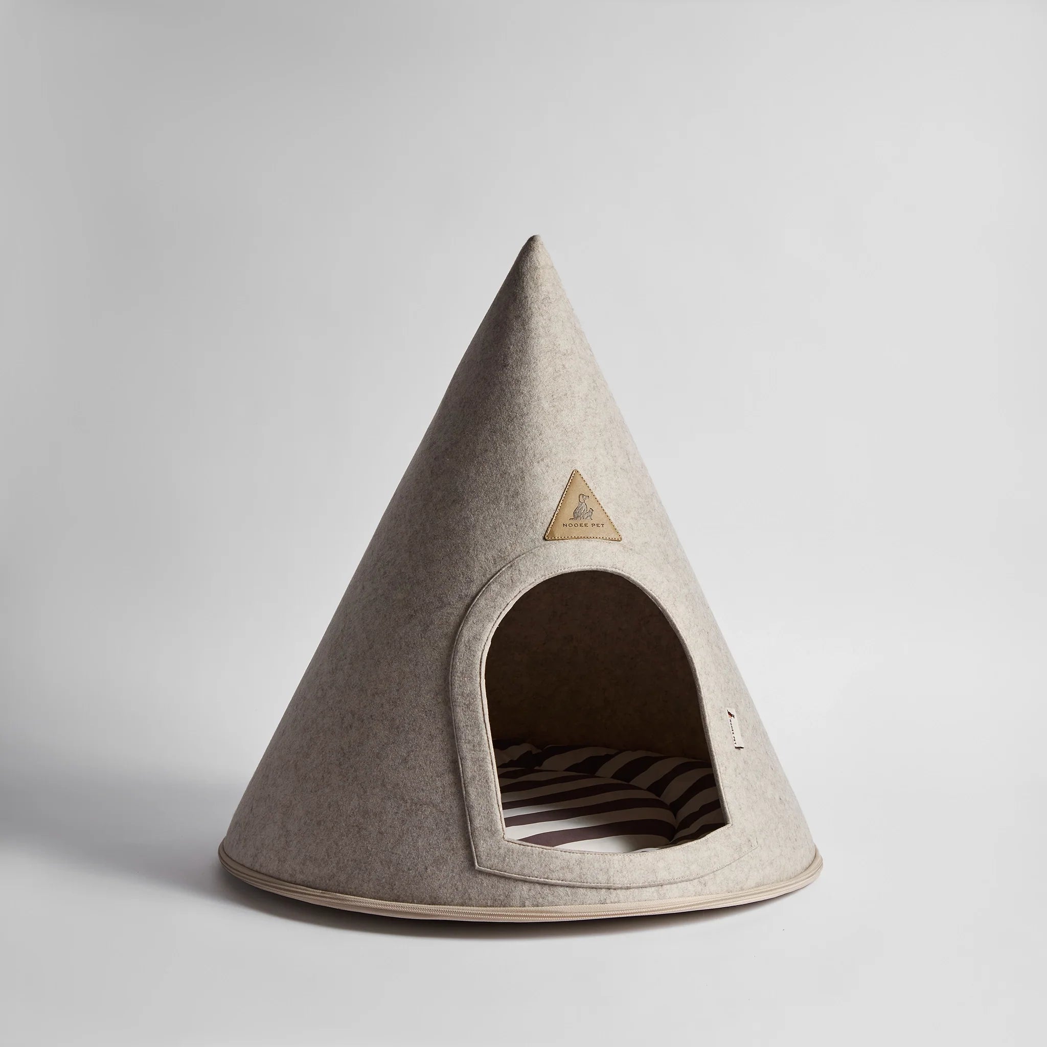 Modern Felt Pet Cave – Washable Cone Dog Bed with Cushion | Cream / Grey / Brown | Small to XXL