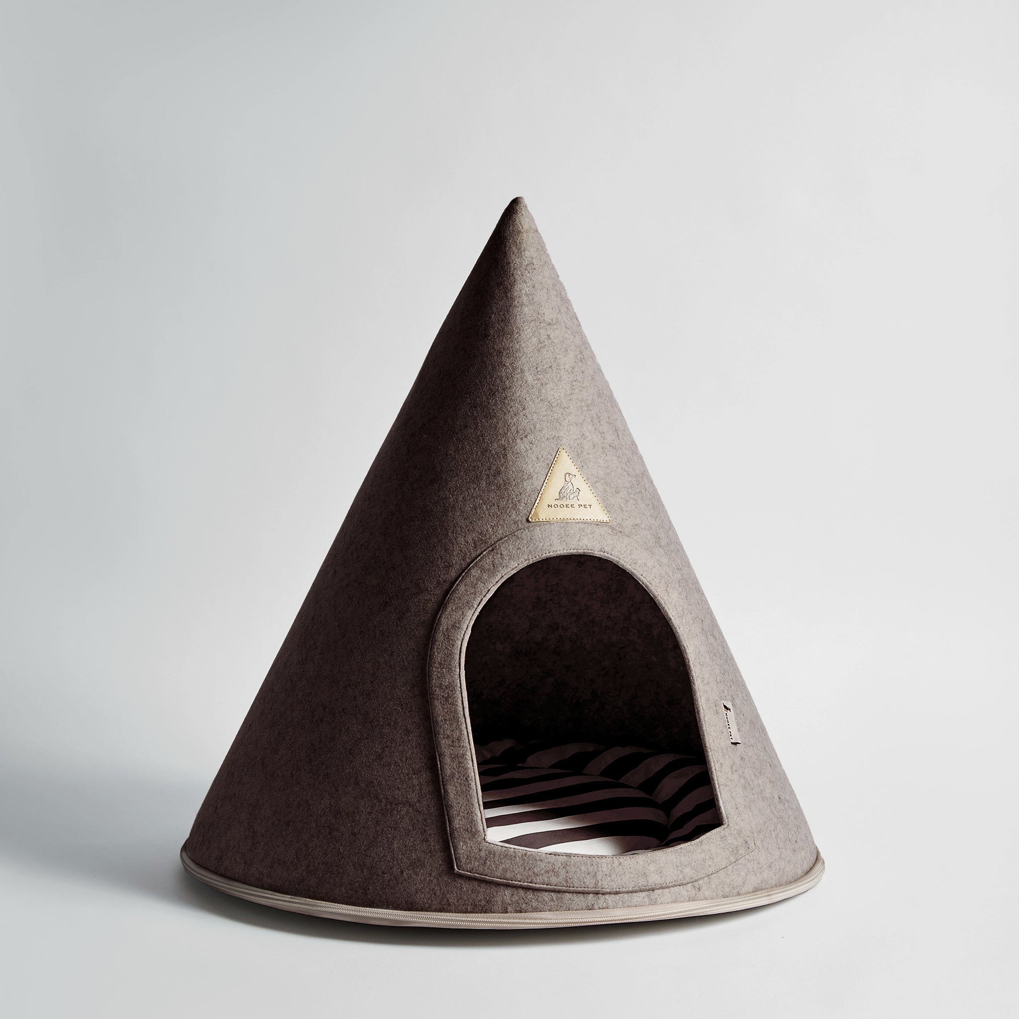 Modern Felt Pet Cave – Washable Cone Dog Bed with Cushion | Cream / Grey / Brown | Small to XXL