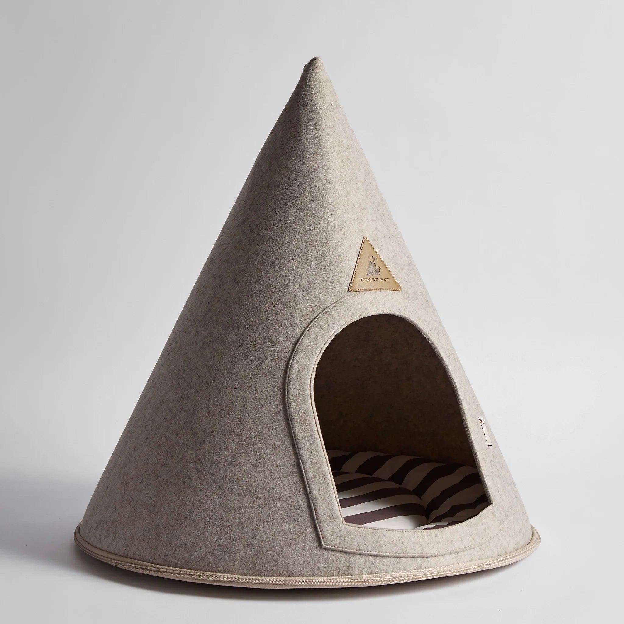 Modern Felt Pet Cave – Washable Cone Dog Bed with Cushion | Cream / Grey / Brown | Small to XXL